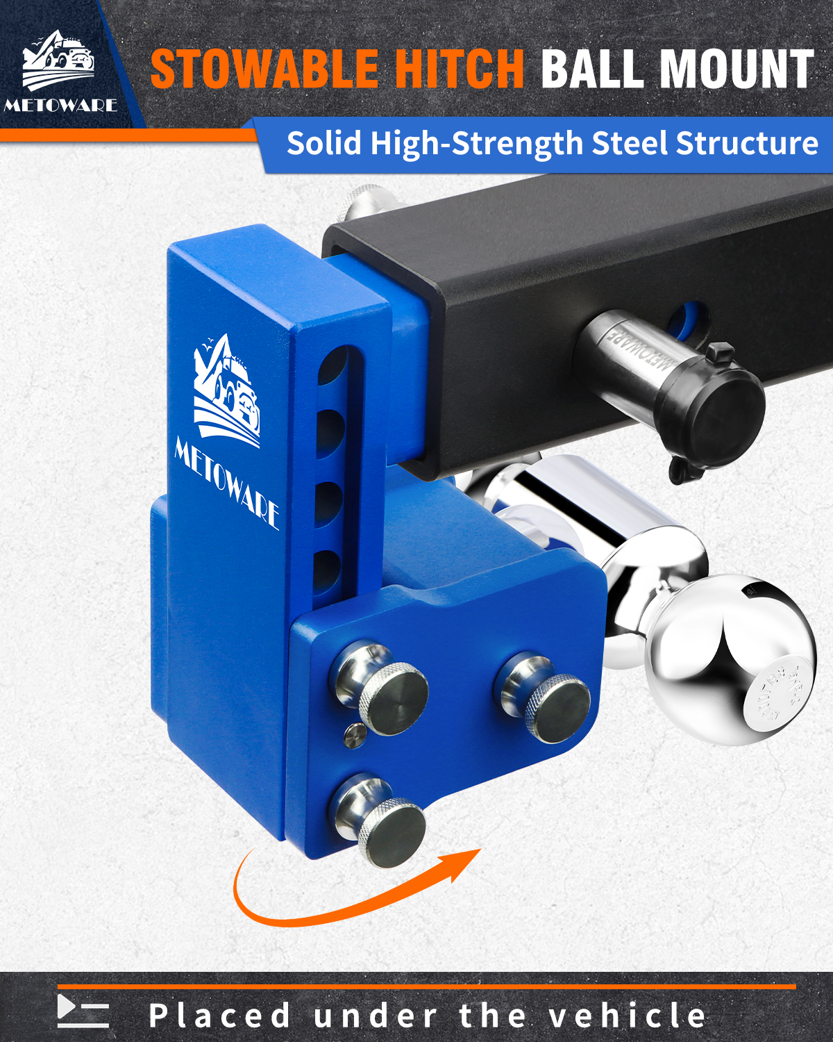 METOWARE Adjustable Trailer Hitch for 2.5" Receiver, 4" Drop/Rise Blue - Image 2