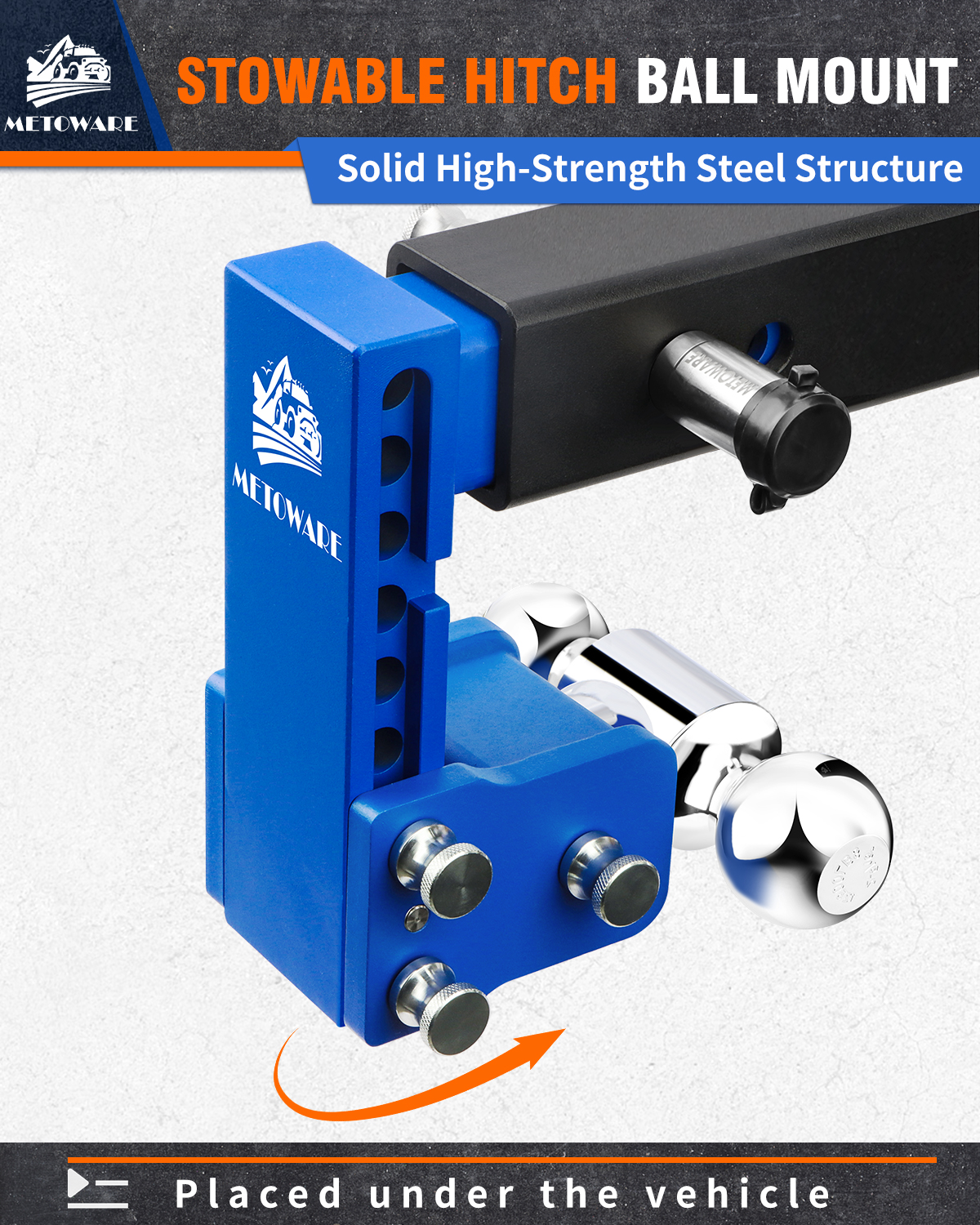 METOWARE Adjustable Trailer Hitch for 2.5" Receiver, 6" Drop/Rise Blue - Image 2