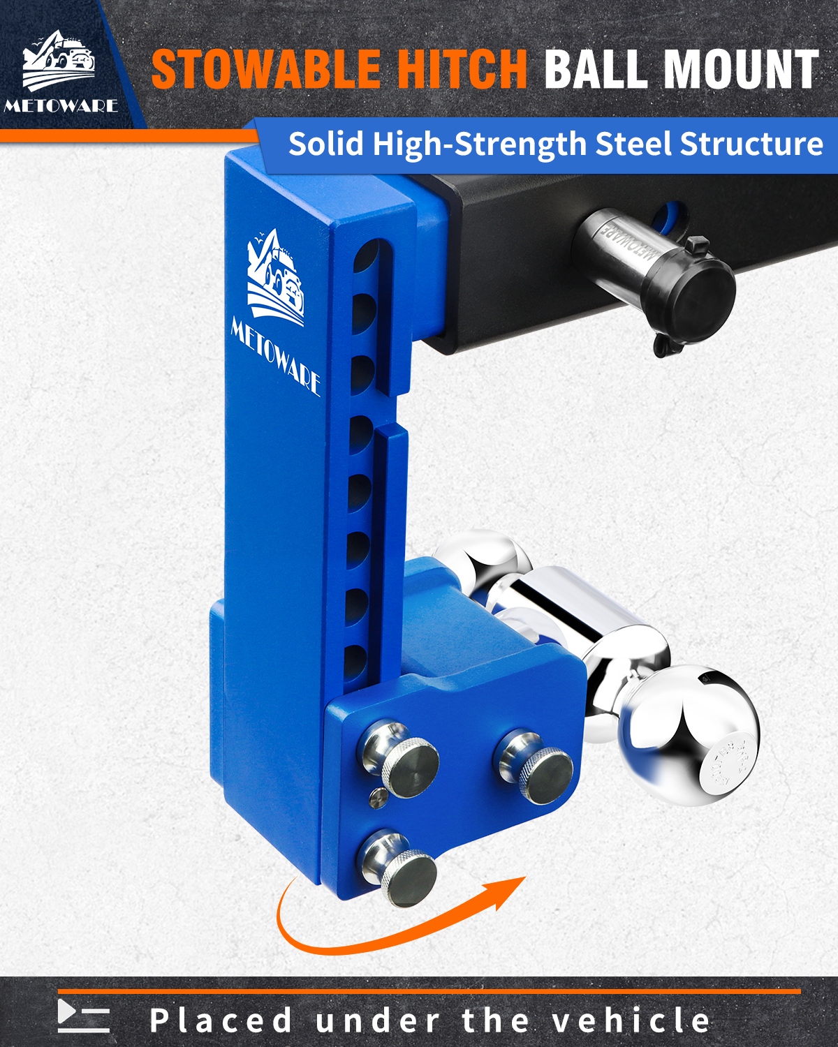 METOWARE Adjustable Trailer Hitch for 2.5" Receiver, 8" Drop/Rise Blue - Image 2