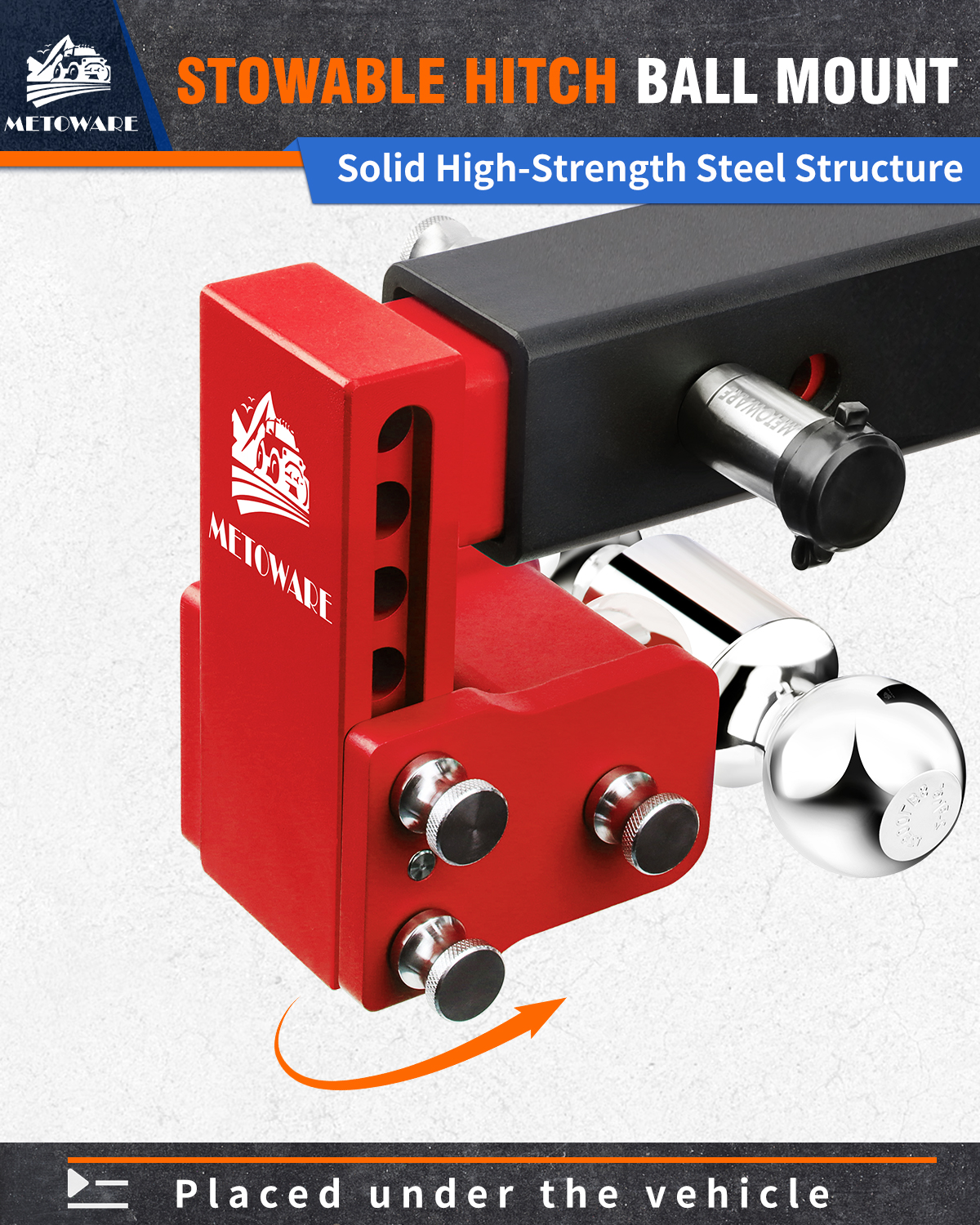 METOWARE Adjustable Trailer Hitch for 2.5" Receiver, 4" Drop/Rise Red - Image 2
