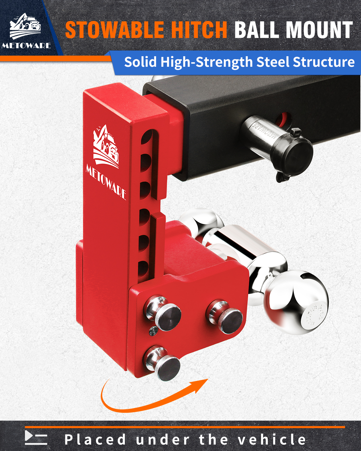METOWARE Adjustable Trailer Hitch for 2.5" Receiver, 6" Drop/Rise Red - Image 2