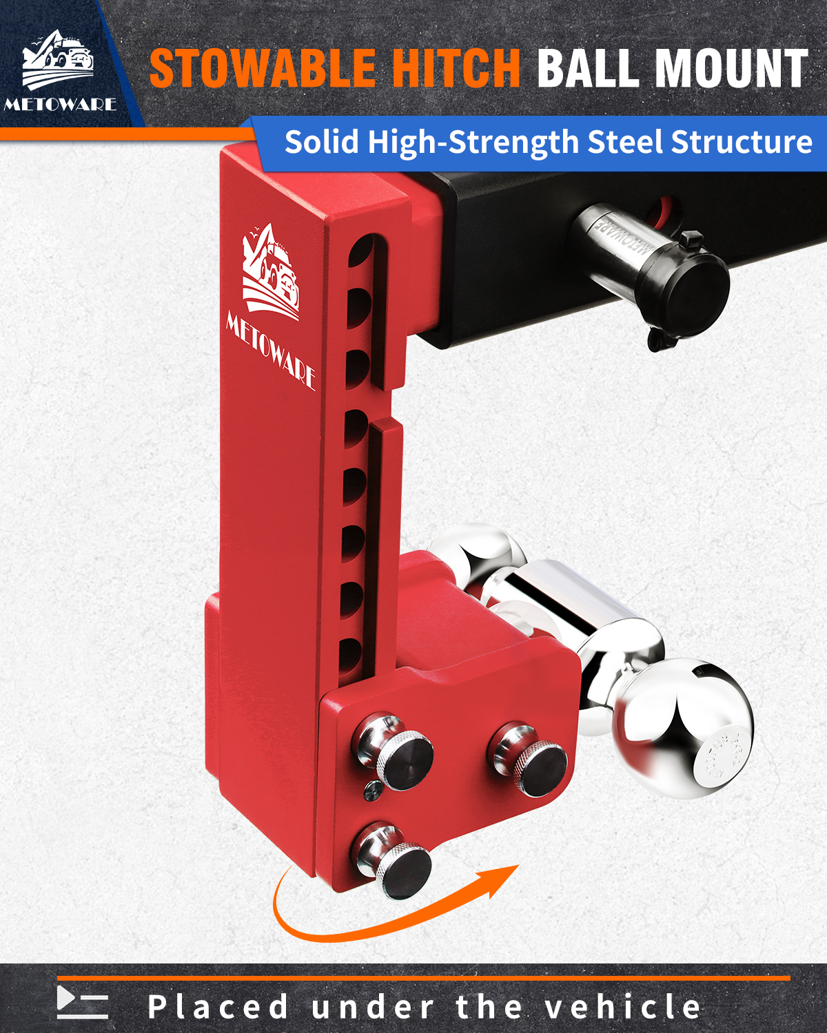 METOWARE Adjustable Trailer Hitch for 2.5" Receiver, 8" Drop/Rise Red - Image 2