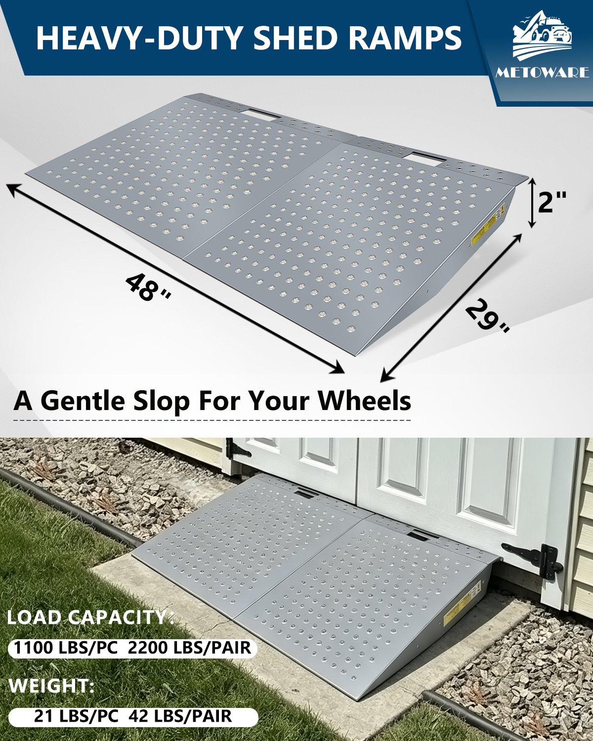 METOWARE 29"x48" Shed Ramp for Ridding Mower, 2-Pack Anti-Slip Loading Ramp - Image 2