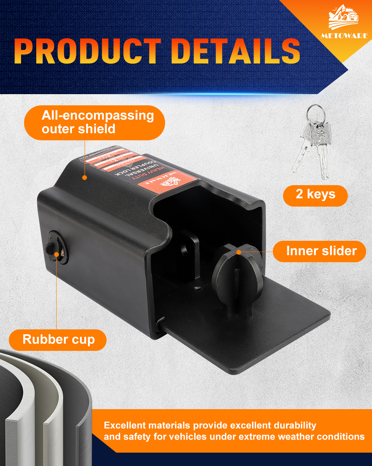METOWARE Universal Trailer Coupler Lock, Fits 1-7/8", 2", 2-5/16" Coupler - Image 5