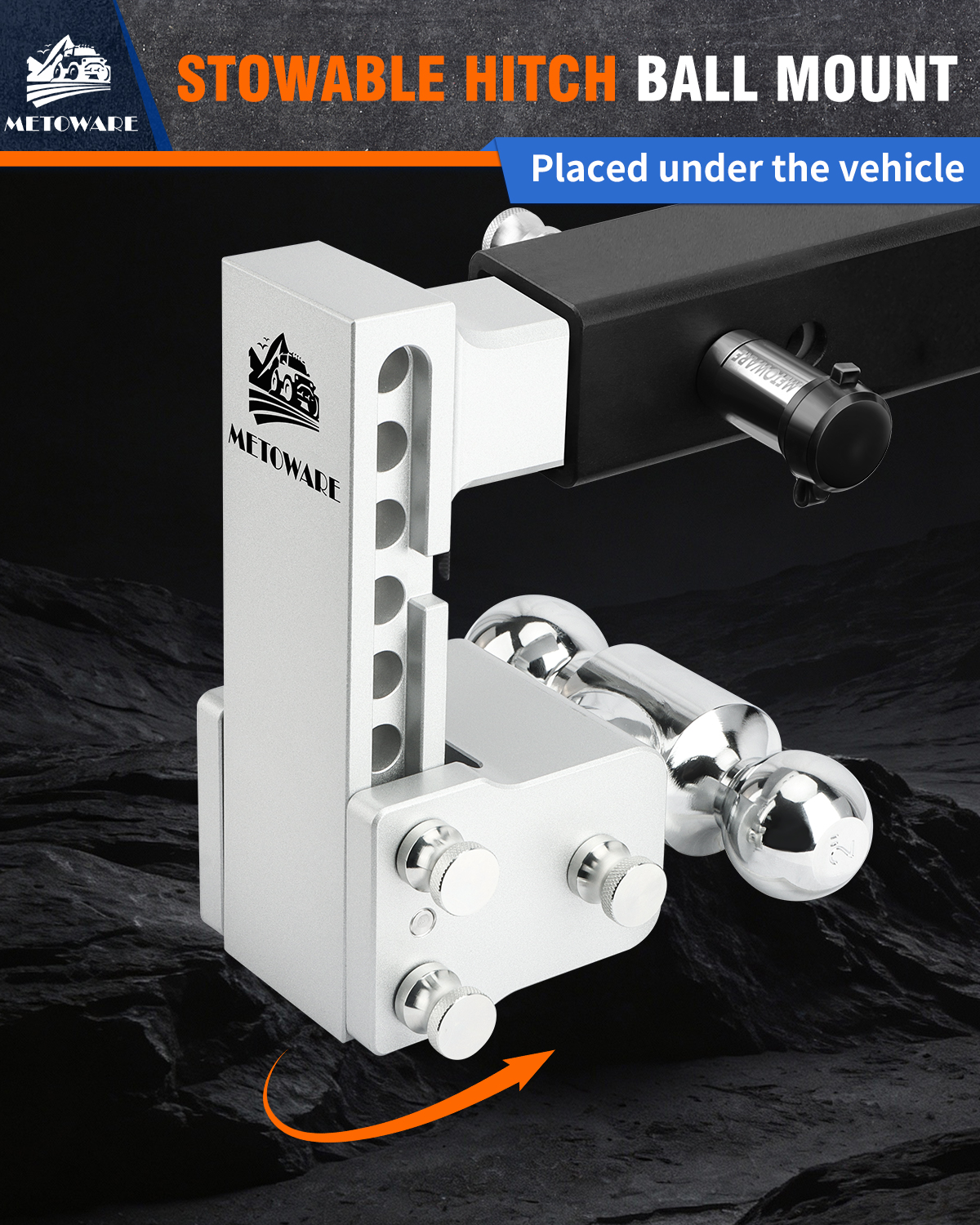 METOWARE Aluminum Adjustable Trailer Hitch Fits 2" Receiver 6" Drop/Rise 14K GTW - Image 4