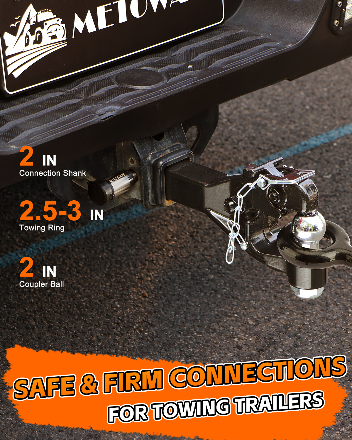 METOWARE Pintle Hitch with 2'' Ball, Fits 2'' Receiver, 22,000 lb GTW - Image 5