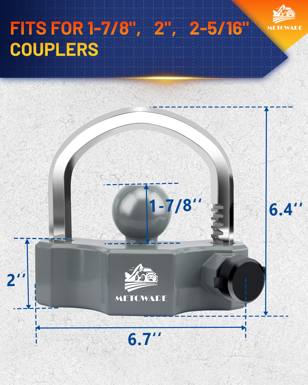 METOWARE Heavy-Duty Universal Trailer Coupler Lock Adjustable Trailer Lock, Gray - Image 2