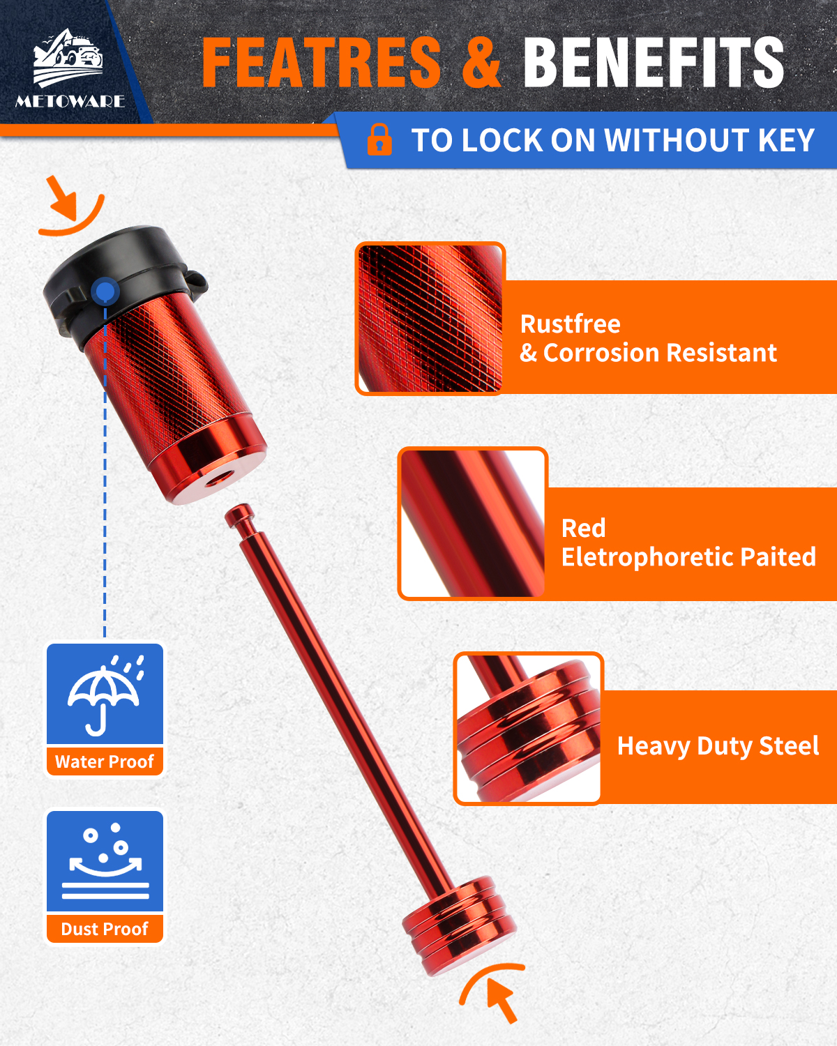 METOWARE Trailer Tongue Coupler Lock 1/4" Dia, 3-1/2" Span, Trailer Lock Red - Image 4