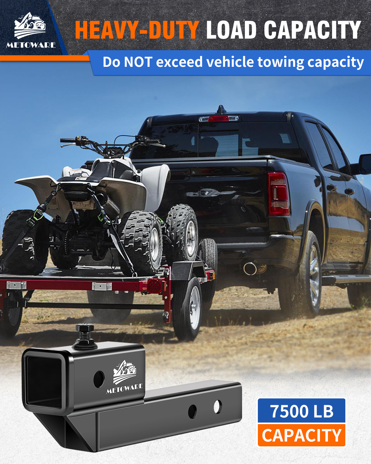 METOWARE Trailer Hitch Extender Fits 2" Receiver 2" Drop/Rise 7500 LBS GTW - Image 4