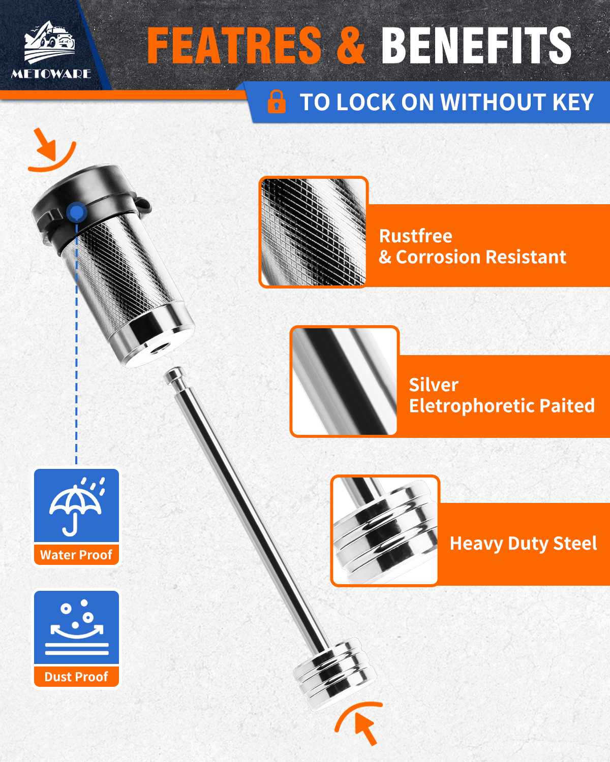 METOWARE Trailer Tongue Coupler Lock 1/4" Dia, 3-1/2" Span, Trailer Lock Chrome - Image 4