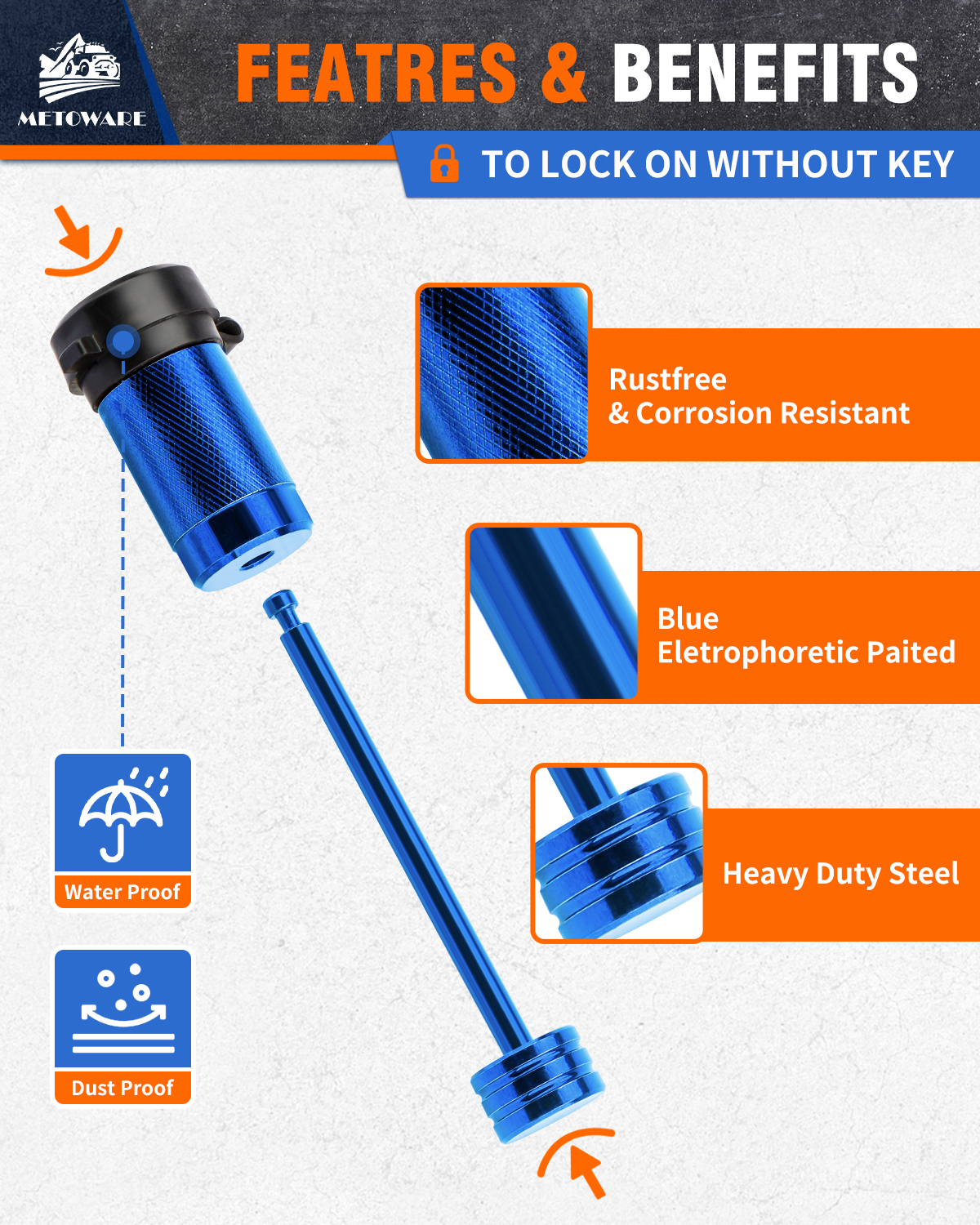 METOWARE Trailer Tongue Coupler Lock 1/4" Dia, 3-1/2" Span, Trailer Lock Blue - Image 4