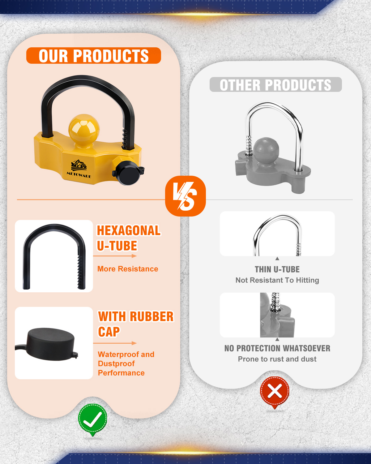 METOWARE Heavy-Duty Universal Trailer Coupler Lock Adjustable Trailer Lock, Yellow - Image 5
