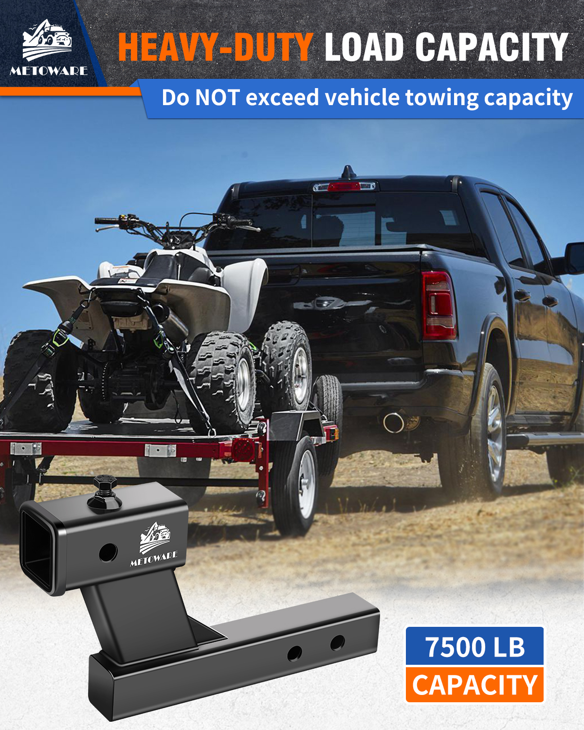 METOWARE Trailer Hitch Extender Fits 2" Receiver 6" Drop/Rise 7500 LBS GTW - Image 5