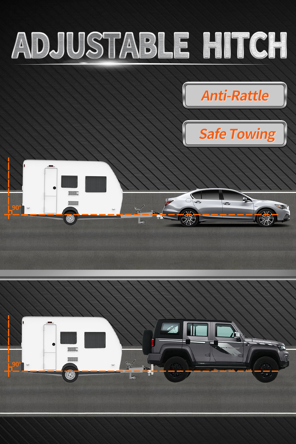 METOWARE 2.5'' Aluminum Adjustable Trailer Hitch, 6'' Drop/Rise, 18K GTW, Silver - Image 5