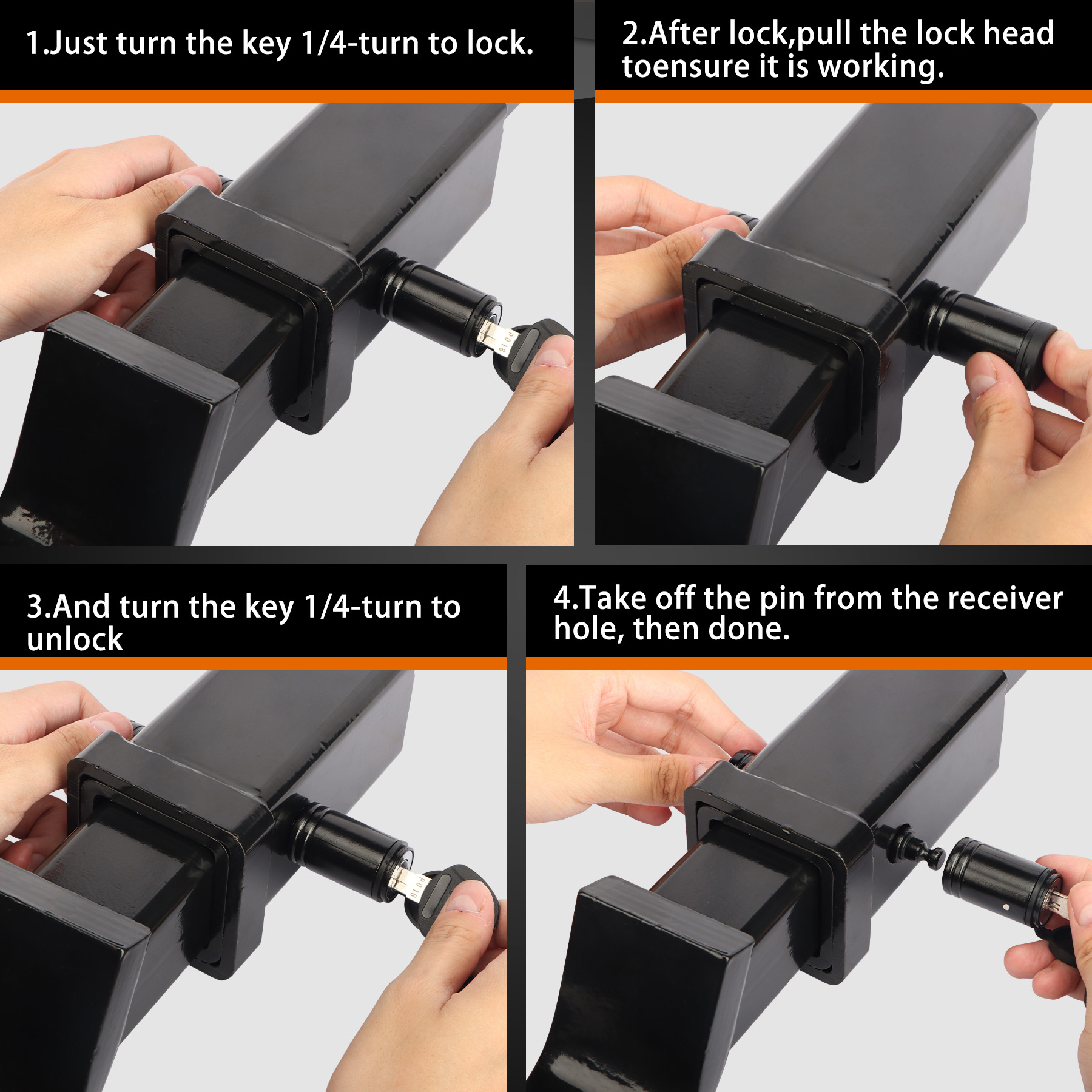 METOWARE Keyed Alike Trailer Hitch Lock, 5/8" Dia, Fit 2" Receiver, Black, 2PC - Image 6