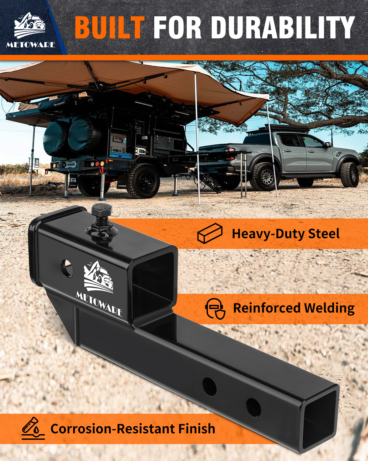 METOWARE Trailer Hitch Extender Fits 2" Receiver 2" Drop/Rise 7500 LBS GTW - Image 5