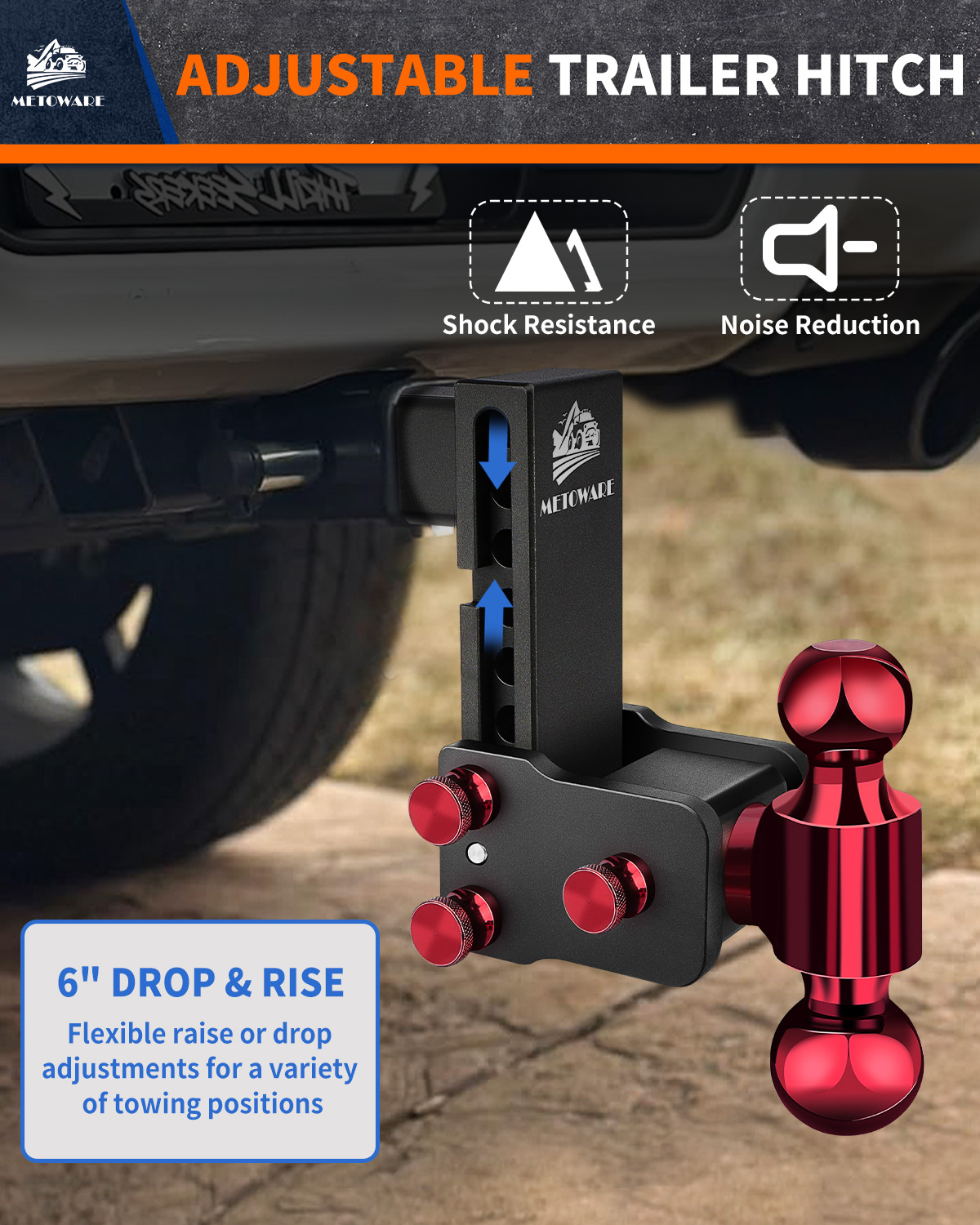 METOWARE Adjustable Trailer Hitch for 2.5" Receiver, 6" Drop/Rise - Image 5