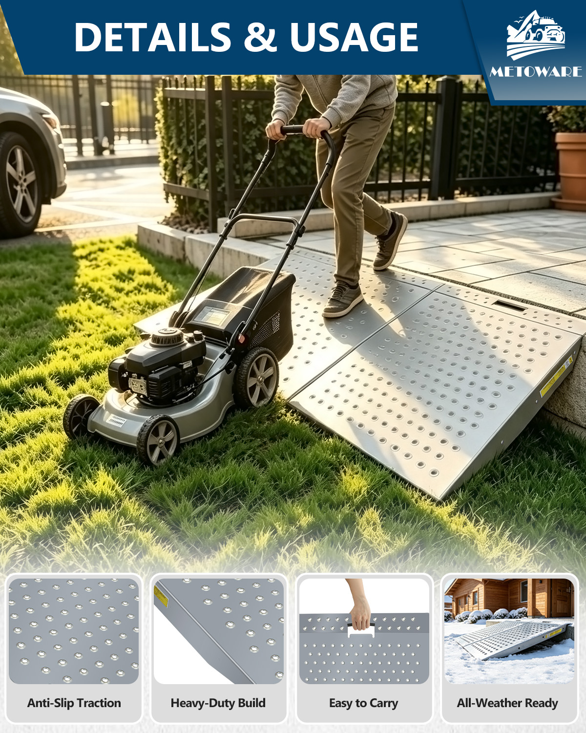 METOWARE 29"x48" Shed Ramp for Ridding Mower, 2-Pack Anti-Slip Loading Ramp - Image 5
