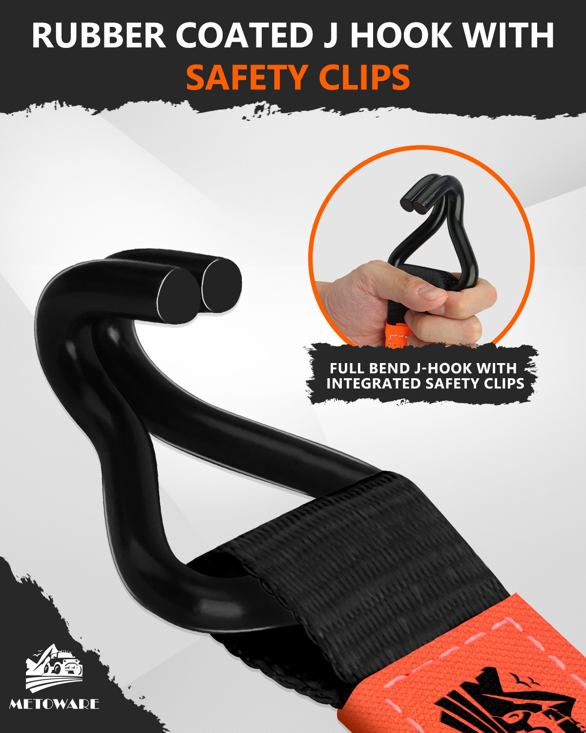 METOWARE Heavy Duty Ratchet Tie Down Straps (4 Pack) - 2 in x 15 Ft, Black - Image 7