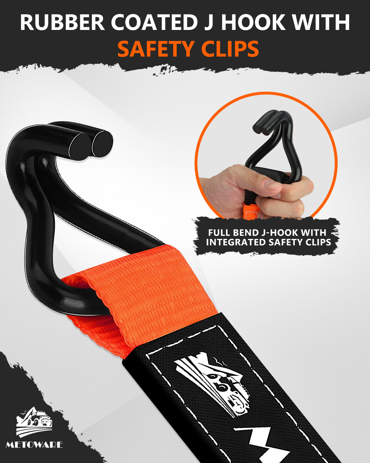 METOWARE Heavy Duty Ratchet Tie Down Straps (4 Pack) - 2 in x 15 Ft, Orange - Image 6