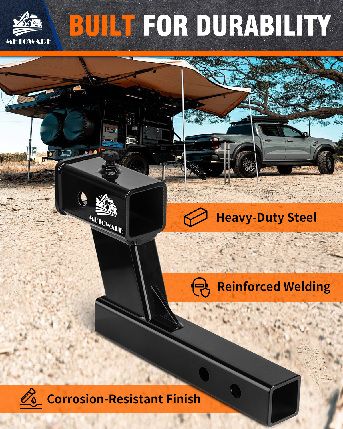 METOWARE Trailer Hitch Extender Fits 2" Receiver 6" Drop/Rise 7500 LBS GTW - Image 4