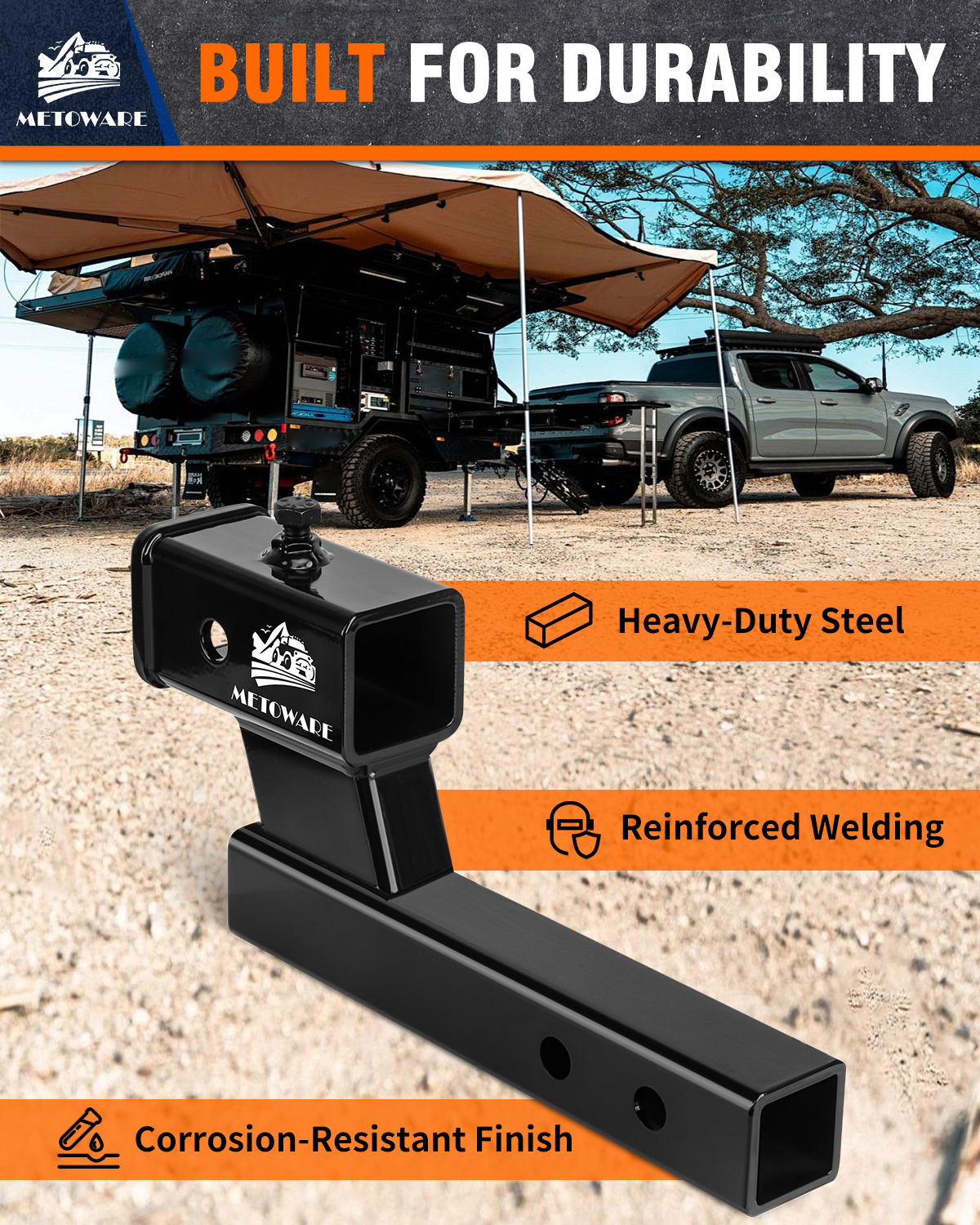 METOWARE Trailer Hitch Extender Fits 2" Receiver 4" Drop/Rise 7500 LBS GTW - Image 5