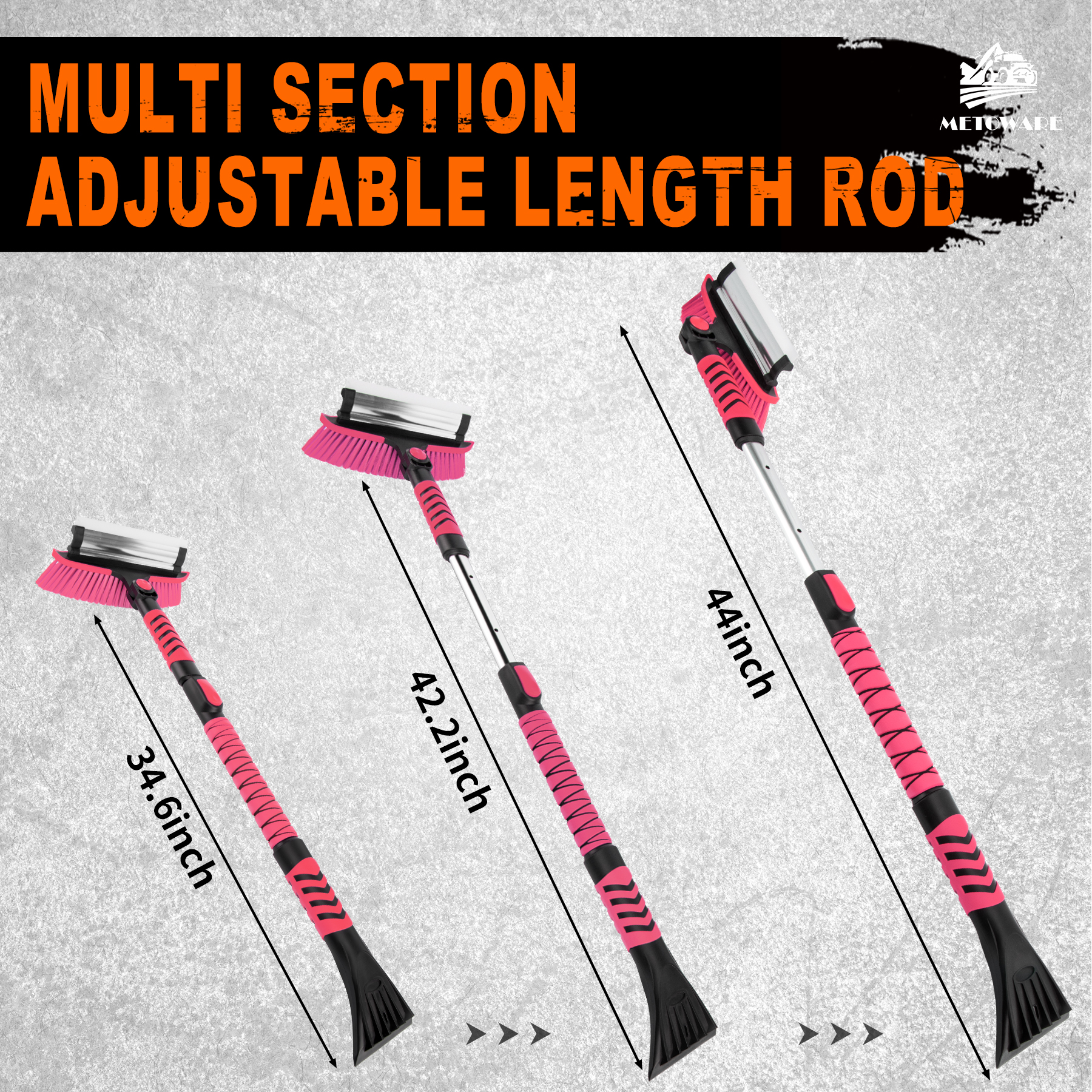 METOWARE 44'' Snow Brush and Ice Scrapers for Car Windshield, Pink - Image 5