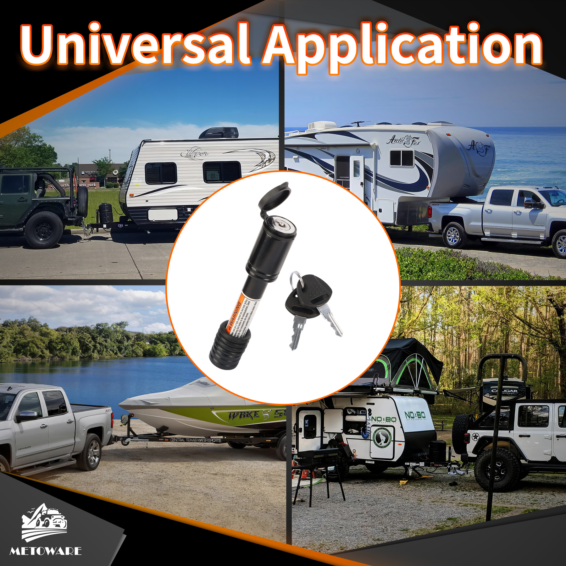 METOWARE Keyed Alike Trailer Hitch Lock, 5/8" Dia, Fit 2" Receiver, Black, 2PC - Image 7