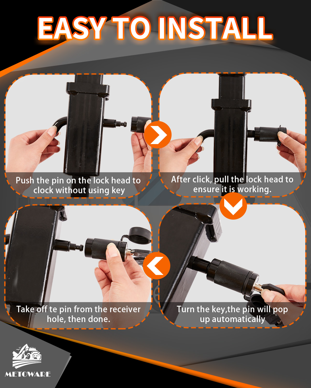 METOWARE Trailer Hitch Lock Set, Fits 1.25", 2", 2.5" Class I-IV Receiver, 2 Pack - Image 6