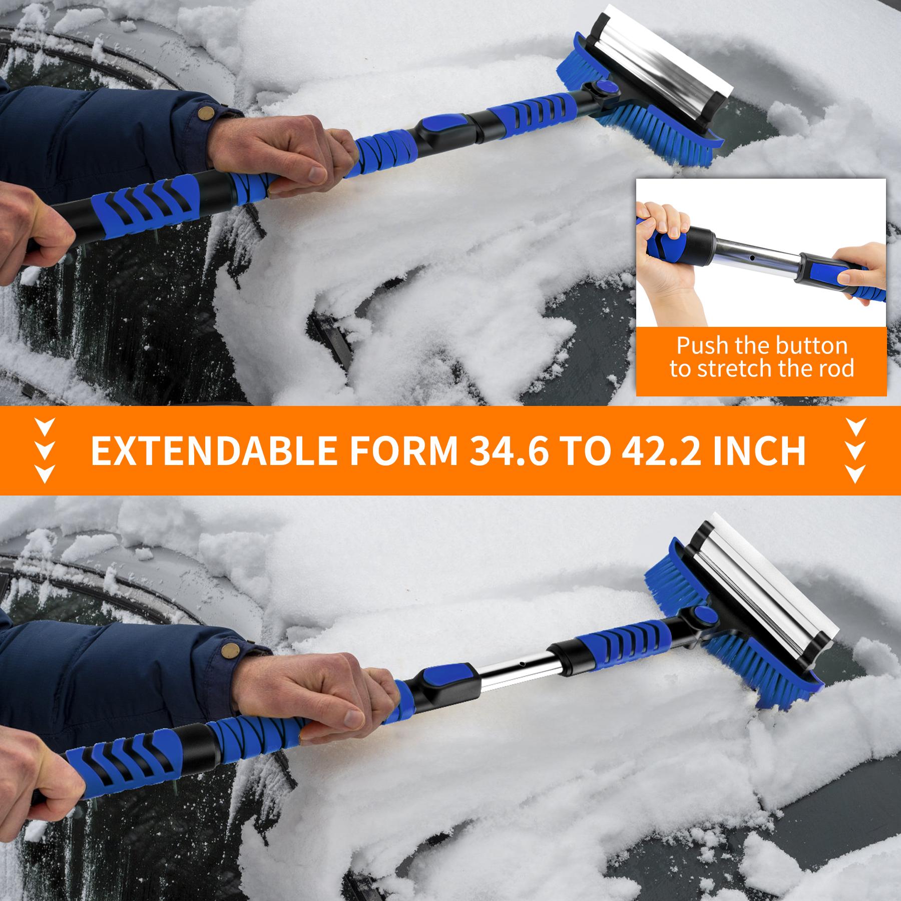 METOWARE 44'' Snow Brush and Ice Scrapers for Car Windshield, Blue - Image 6