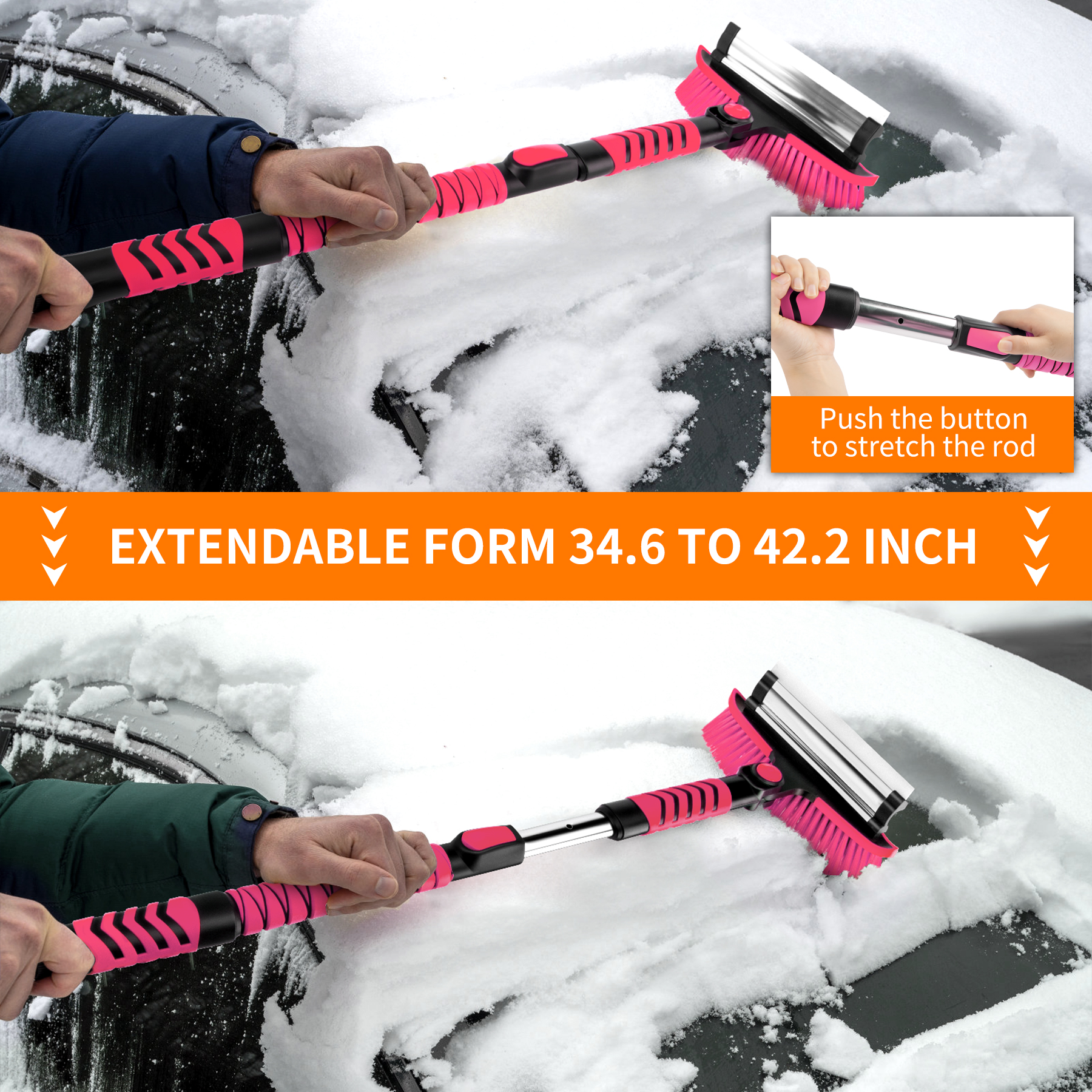 METOWARE 44'' Snow Brush and Ice Scrapers for Car Windshield, Pink - Image 6