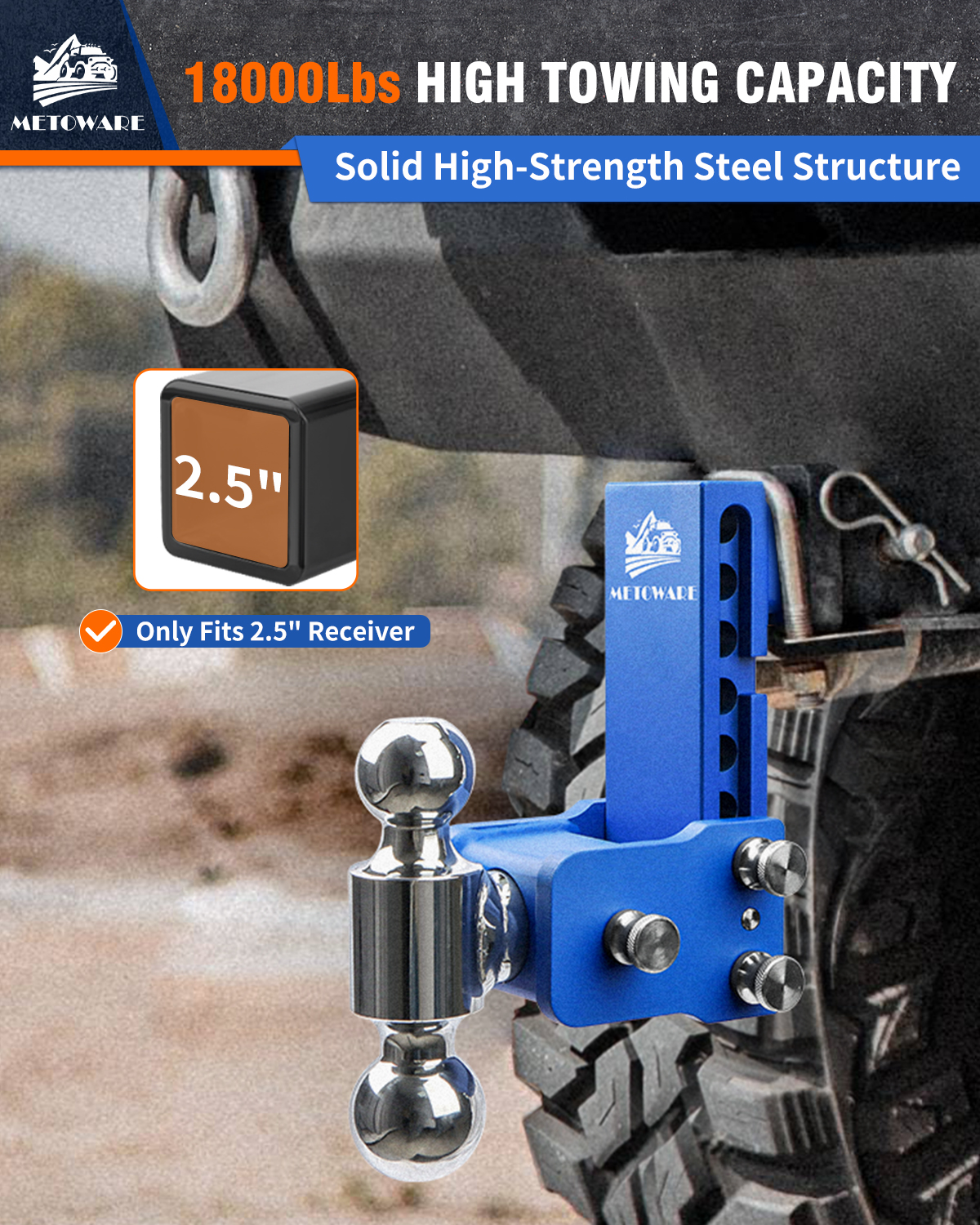 METOWARE Adjustable Trailer Hitch for 2.5" Receiver, 6" Drop/Rise Blue - Image 5