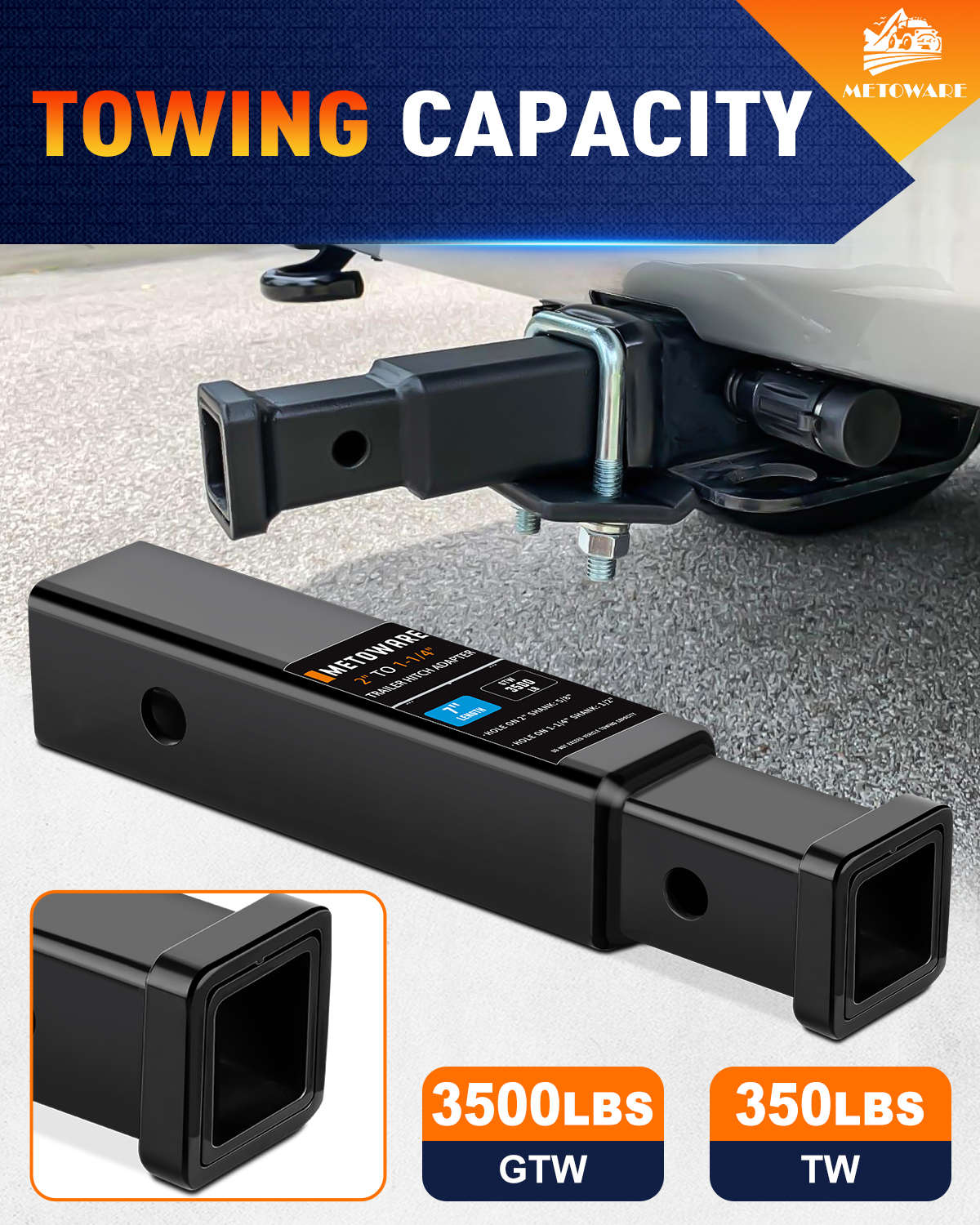 METOWARE 3,500 lbs Trailer Hitch Receiver Adapter Reducer, 2 to 1-1/4 Inch - Image 7