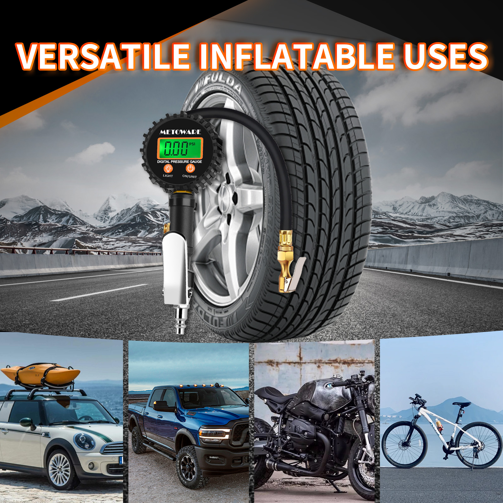 METOWARE Tire Pressure Gauge 0-250 PSI Digital with Air Chuck - Image 7