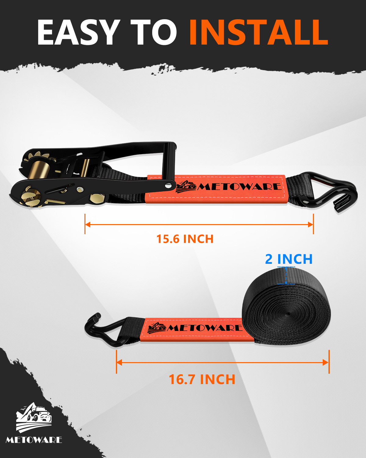 METOWARE Heavy Duty Ratchet Tie Down Straps (4 Pack) - 2 in x 15 Ft, Black - Image 3
