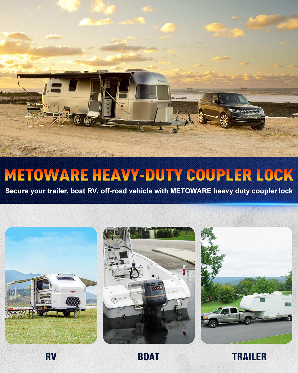 METOWARE Universal Trailer Coupler Lock, Fits 1-7/8", 2", 2-5/16" Coupler - Image 7