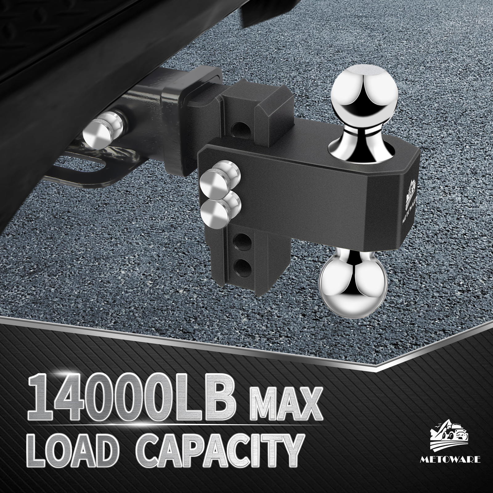 METOWARE Aluminum Adjustable Trailer Hitch Fits 2" Receiver, 4" Drop/Rise, 14K GTW, Black - Image 2